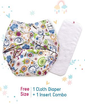 Babyhug Free Size Reusable Cloth Diaper With Insert - White (Packaging May Vary)