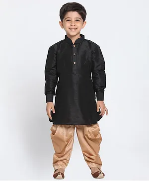 Vastramay Solid Full Sleeves Kurta & Dhoti Set - Black