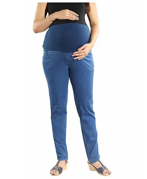 Mamma's Maternity Solid Full Length Denim Jeans - Light Blue