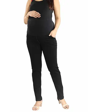 Mamma's Maternity Solid Full Length Denim Jeans - Black
