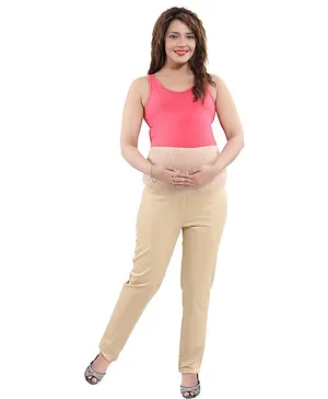 Mamma's Maternity Solid Full Length Trousers - Beige