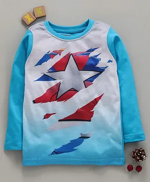 Eteenz Full Sleeves T-Shirt Star Print - Teal Blue