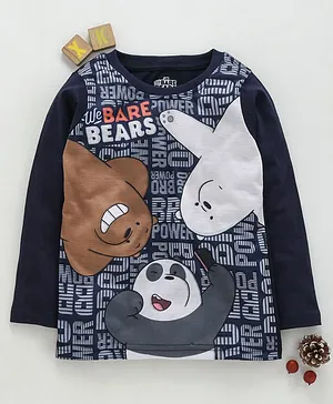 Eteenz Full Sleeves T-Shirt Bare Bears Print - Navy Blue
