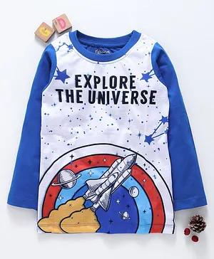 Eteenz Full Sleeves T-Shirt Universe Print - Blue