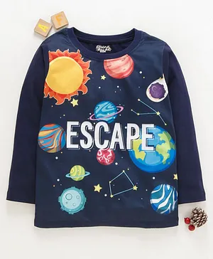 Eteenz Full Sleeves T-Shirt Escape Print - Navy Blue