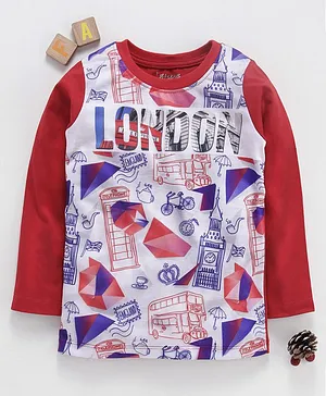 Eteenz Full Sleeves T-Shirt London Print - Red