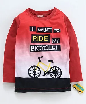 Eteenz Full Sleeves Tee Bicycle Print - Red
