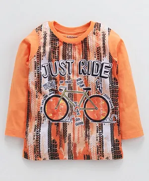 Eteenz Full Sleeves Tee Just Ride Print - Orange