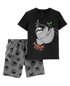 Carter's 2-Piece Sloth Dad Jersey Tee & French Terry Shorts Set - Black