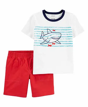 Carter's Half Sleeves 100% Cotton Tee & Shorts Set Shark Print - White Red