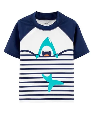 Carter's SS B Stripe Shark Rashguard - Blue