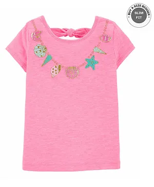 Carter's Short Sleeves  Shell Print with Gliter Top - Pink