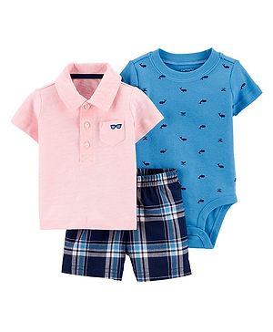 NWT Girls Pink Blue Plaid Short Sleeve Romper 3 Months