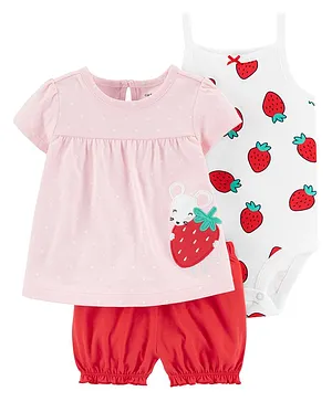 Carter's 3-Piece Strawberry Little Short Set - Pink Red