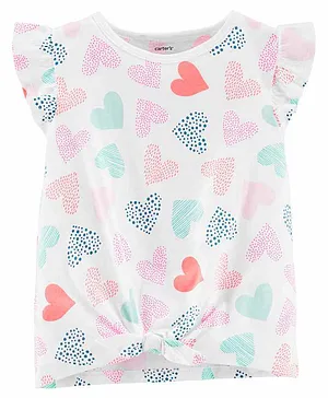 Carter's Heart Tie-Front Jersey Top - White Red