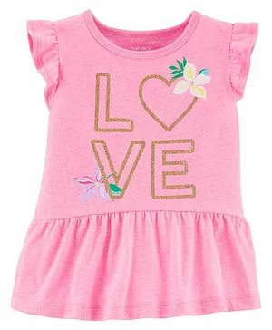Carter's Flutter Sleeves Frock Style Top Love Print - Pink