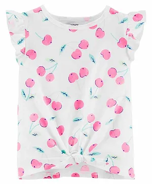 Carter's Cherry Tie Front Jersey Top - White Pink
