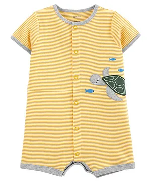 Carter's Striped Turtle Snap-Up Romper - Yellow