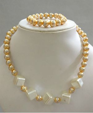 Tiny Closet Cube Shape Necklace & Bracelet Set - Gold 