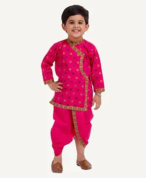 Bownbee Janmashtami Theme Full Sleeves Motif Design Kurta With Dhoti - Pink