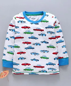 Kookie Kids Full Sleeves Tee Car Print - White Blue