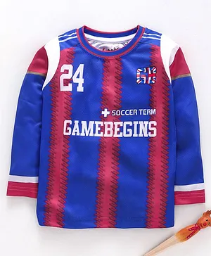 Game Begins Full Sleeves Tee Text Print - Blue Pink
