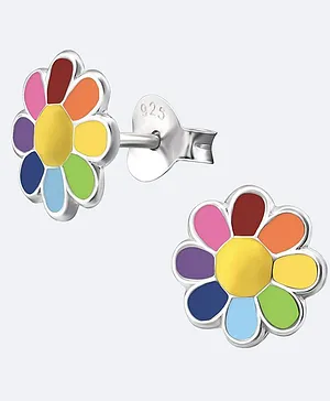 Aww So Cute Flower Design 925 Sterling Silver Earrings - Multi Colour
