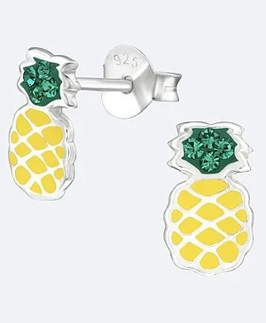 Aww So Cute Pineapple Design 925 Sterling Silver Earrings - Yellow