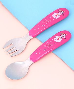 Babyhug Ergo Grip Stainless Steel Spoon & Fork Set - Pink