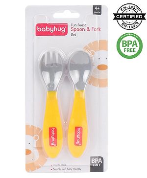 Babyhug Ergo Grip Spoon & Fork Set - Yellow