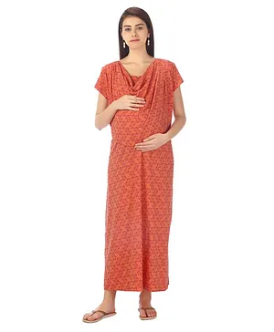 Kriti Short Sleeves Maternity Nursing Nighty Floral Print - Coral