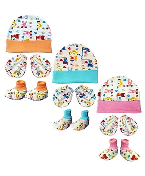 Brandonn Cap Mittens & Booties Set Multi Print Multicolor  -  Diameter 12 cm