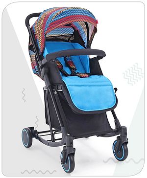 Babyhug Rock Star Stroller Cum Rocker With 5 Point Safety Harness - Blue| Reclining Seat| Linked Brake| Adjustable Canopy| Single Hand Fold