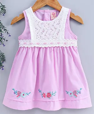 Sunny Baby Sleeveless Frock Floral Embroidered - Pink