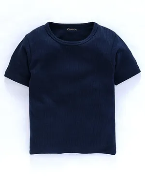 Kanvin Half Sleeves Solid Color Thermal Vest - Navy Blue