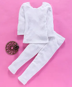 Kanvin Full Sleeves Thermal Tee & Bottom Set - White
