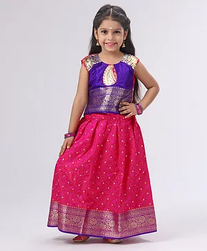 Bhartiya Paridhan Jacquard Design Lehenga Choli Set With Silk Border - Purple Pink