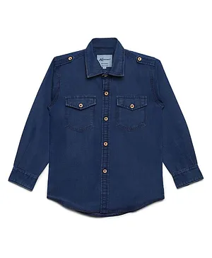 AJ Dezines Denim Full Sleeves Front Pocket Shirt - Blue