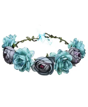 Syga Rose Floral Crown Tiara With Adjustable Ribbon - Blue