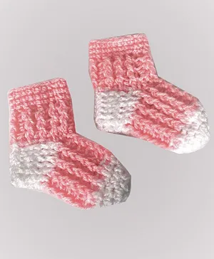 Knits & Knots crochet Dual Shaded Crochet Socks - Pink & White
