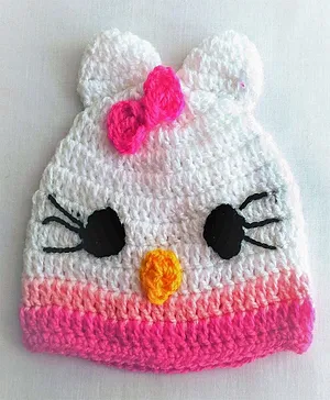 Knits & Knots Kitty Face Decorated Crochet Cap - Pink