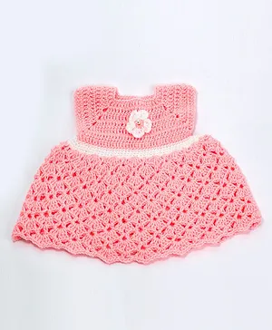 Knits & Knots crochet Flower Decorated Crochet Sleeveless Dress - Pink