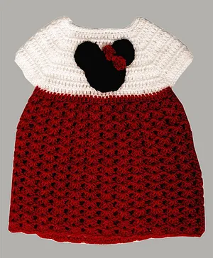 Knits & Knots crochet Mouse Ears Decorated Half Sleeves Dress - Red & White