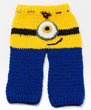 Knits & Knots crochet Eyes Decorated Full Length Pants - Navy Blue & Yellow