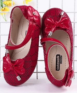Cute Walk by Babyhug Party Wear Belly Shoes Bow Appliques - Red