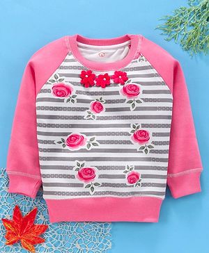 Olio Kids Full Sleeves Sweatshirt Floral Print - Pink