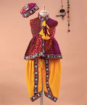 Bownbee Bandhani Print & Embroidered Sleeveless Kedia Set - Pink