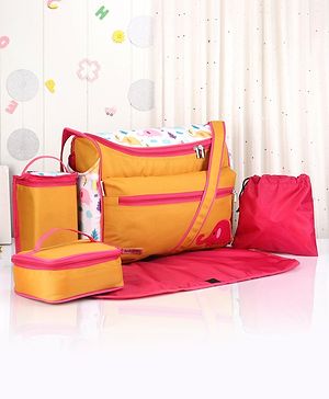 Babyhug Winsome Diaper Bag Elephant Print - Yellow