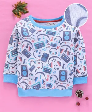 Eteenz Winter Wear Full Sleeves Tee Music Print - White Blue