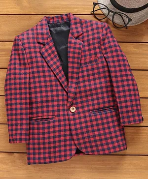 Babyhug Full Sleeves Checked Blazer With Three Pockets - Red